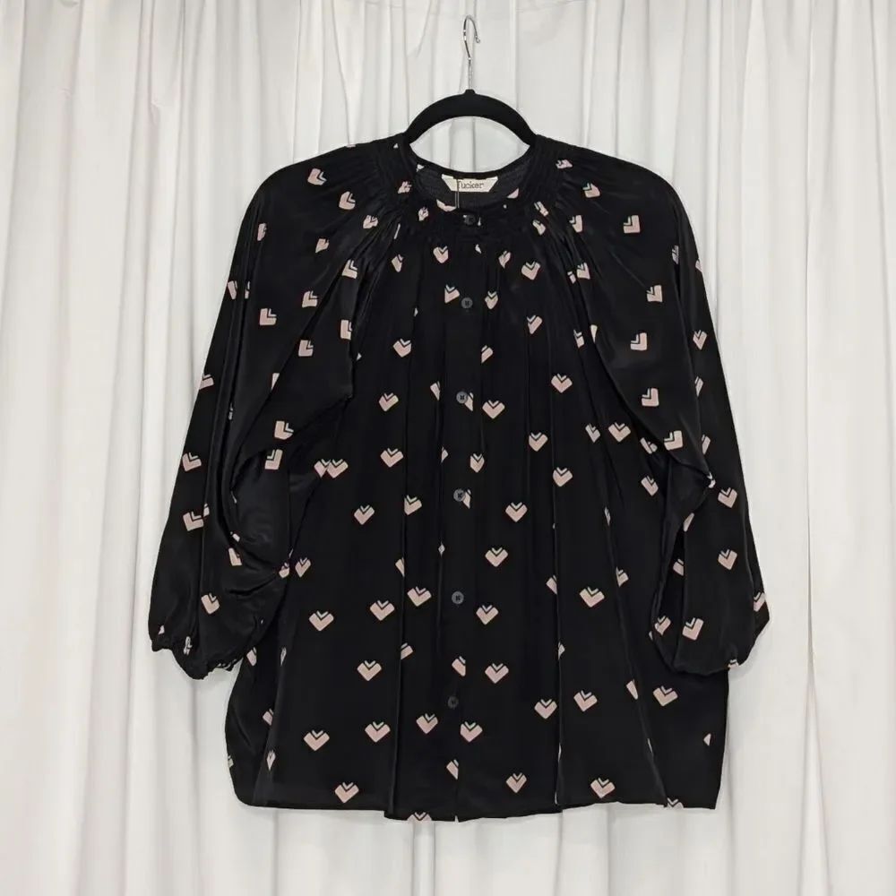 Tucker Classic Blouse Rose Knows in Crepe de Chine Silk Top Long Sleeves